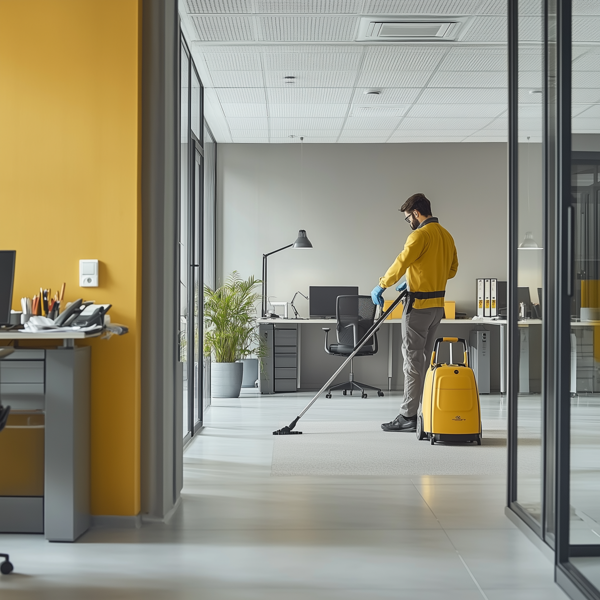 Agent de nettoyage qui nettoie un local commercial - Pure Cleaning Solution